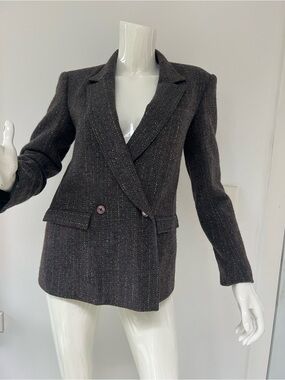 Vintage Double-Breasted  Tweed Blazer Jacket ,Pure Virgin Wool Canadian